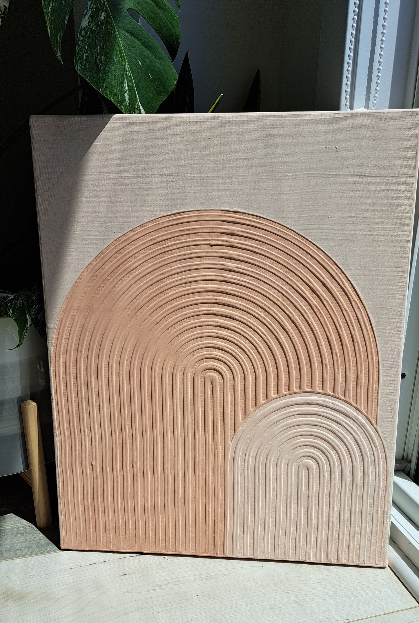 Handmade terracotta textured boho arches canvas art.