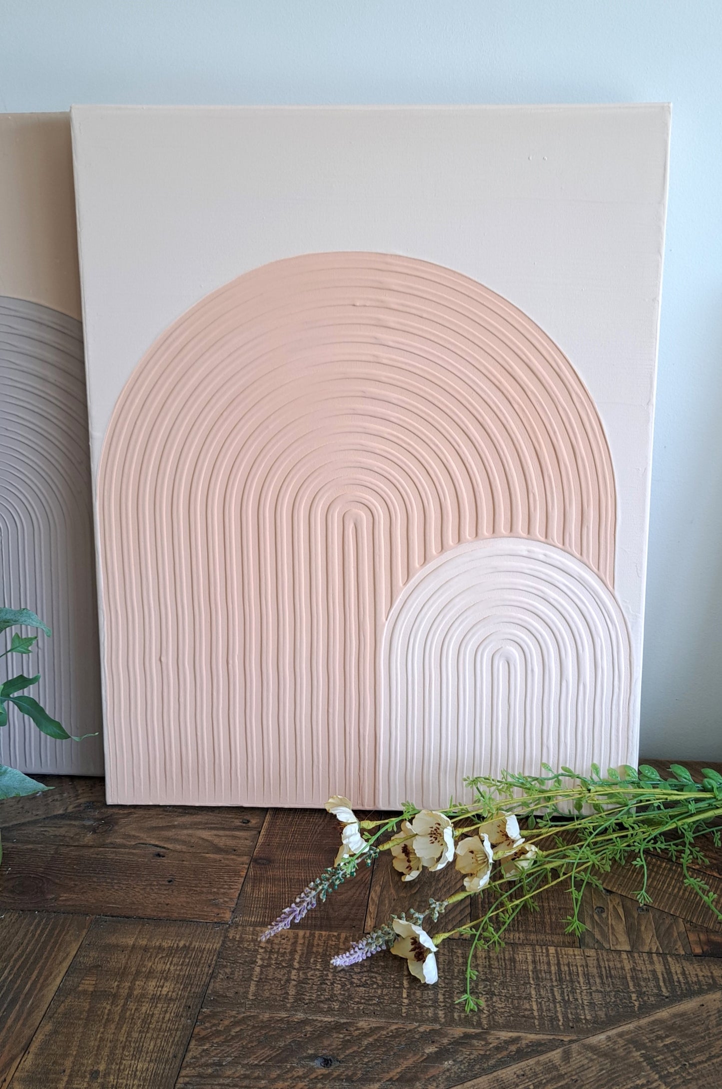 Handmade terracotta textured boho arches canvas art.