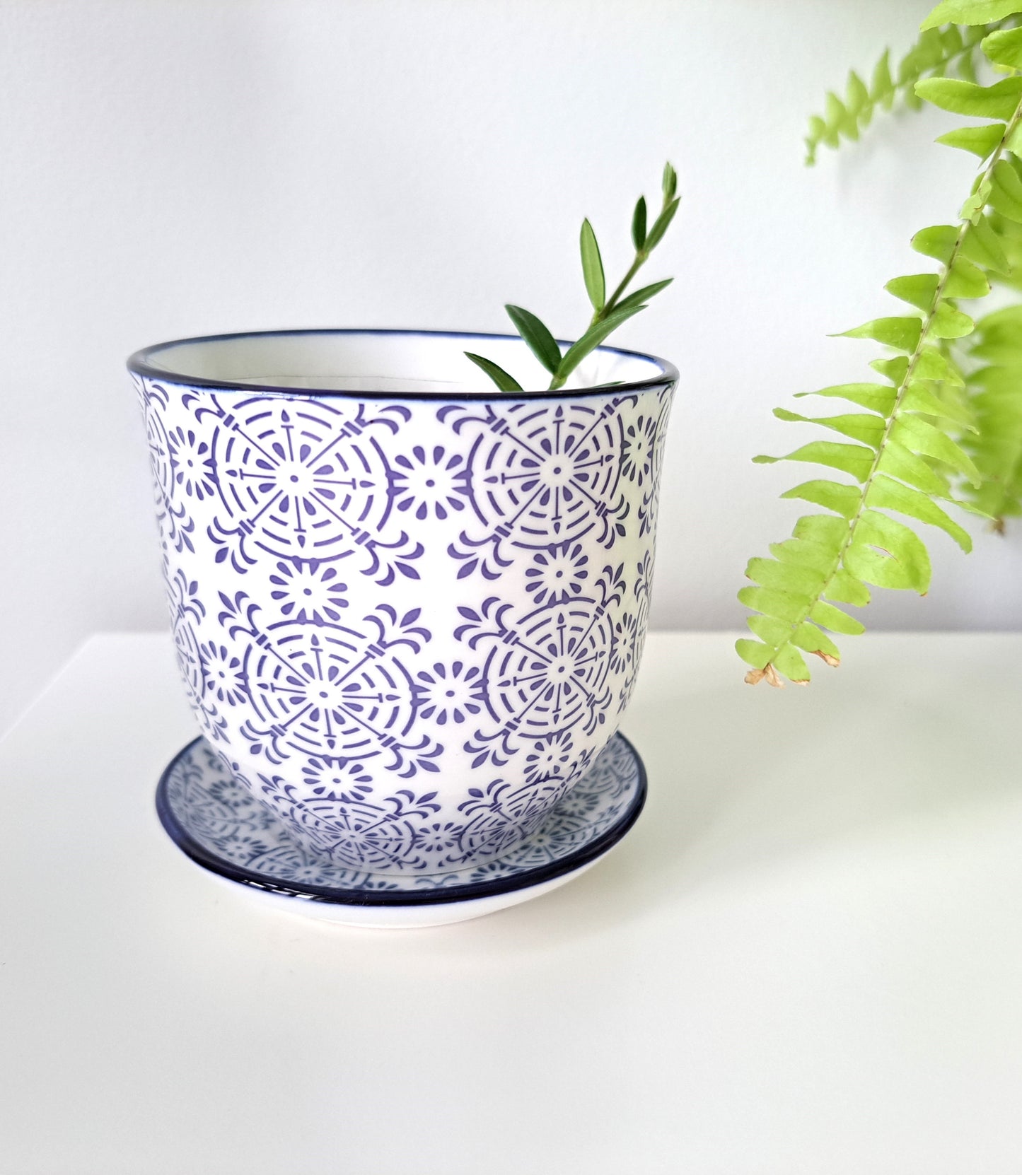 Navy Lace Porcelain Plant Pot