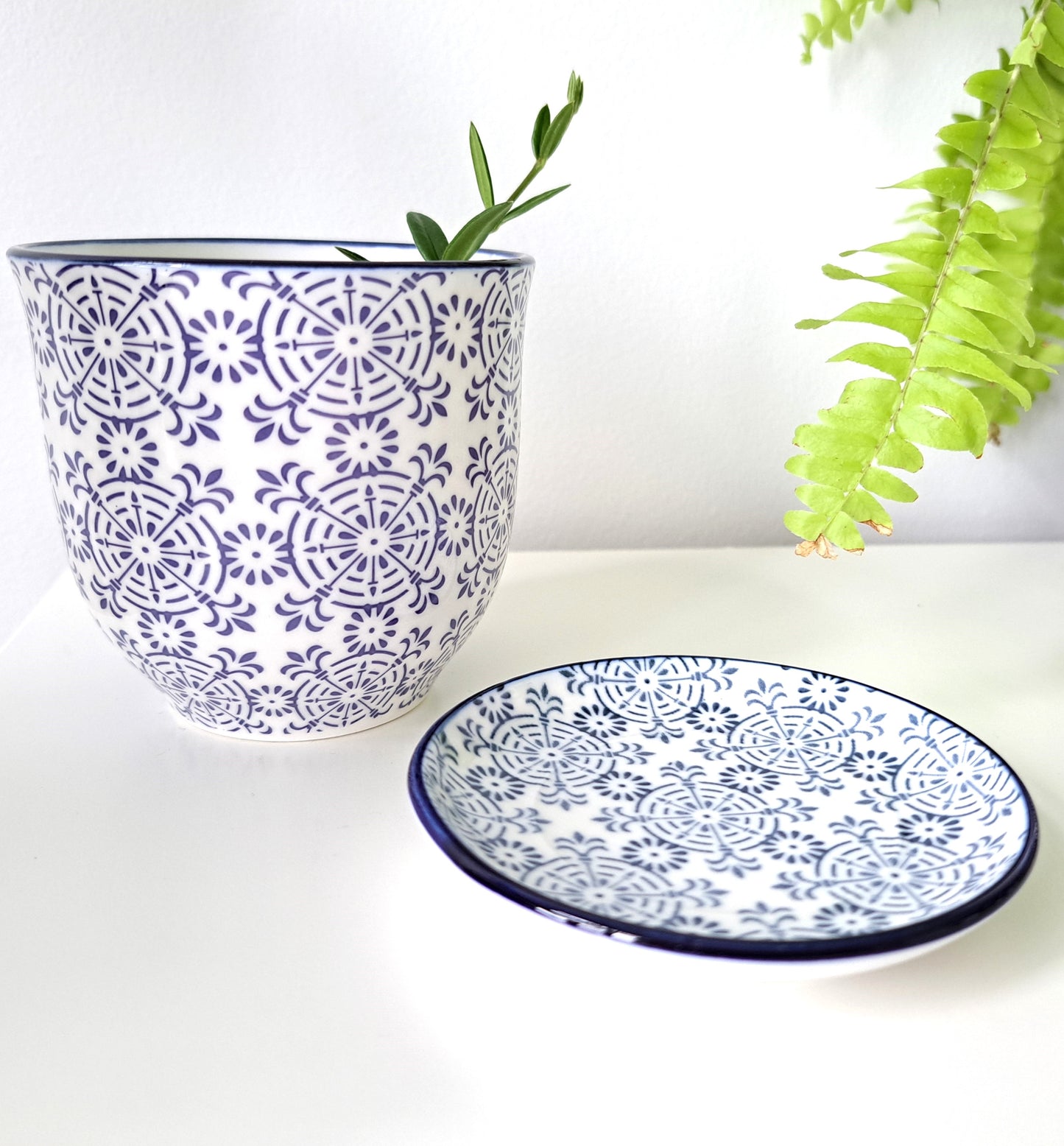 Navy Lace Porcelain Plant Pot