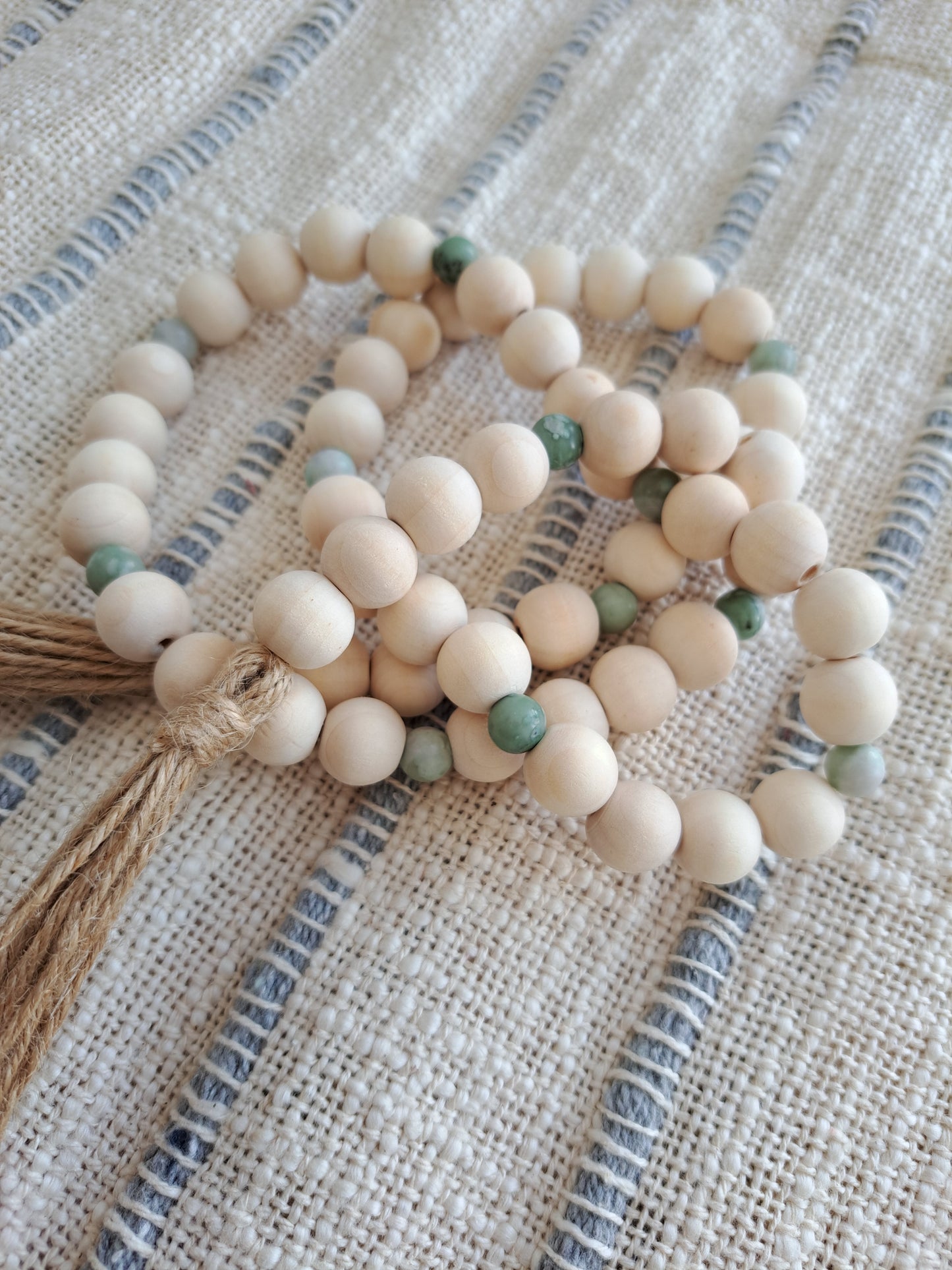 Peace Jade and Wooden Bead Garland