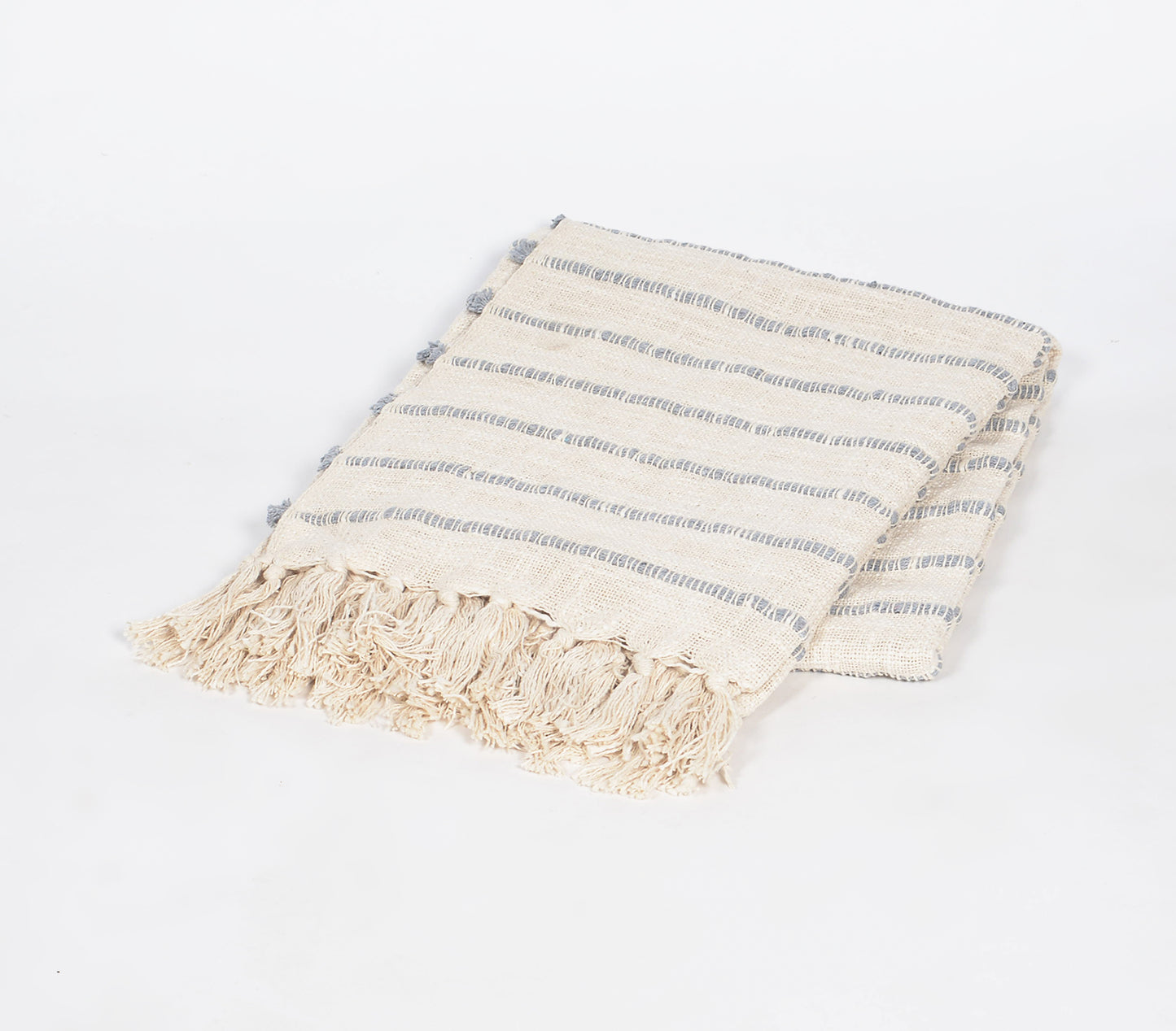 Coastal/Farmhouse Striped Cotton Throw with Tassels