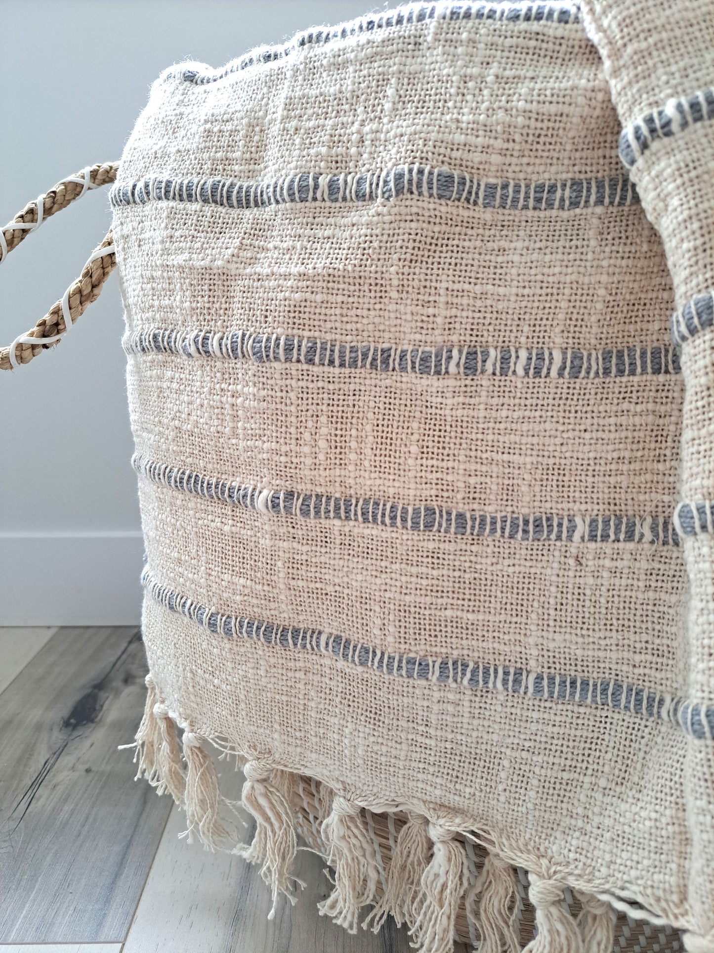 Coastal/Farmhouse Striped Cotton Throw with Tassels