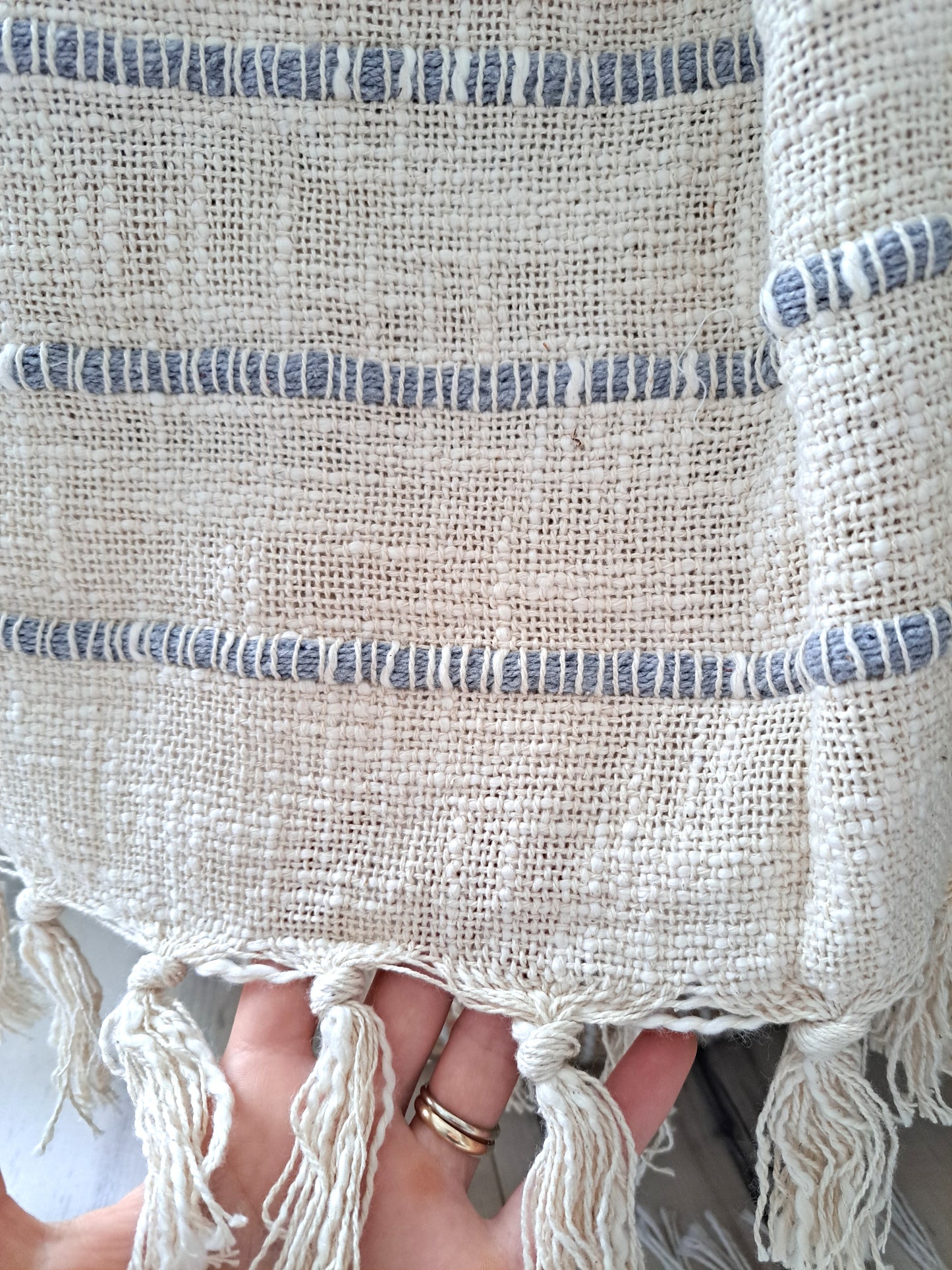 Coastal/Farmhouse Striped Cotton Throw with Tassels