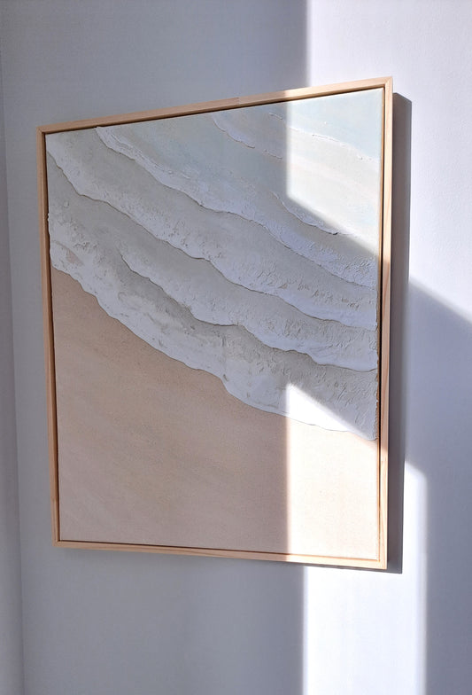 Textured Beach Waves Canvas Art in Custom Wood Frame