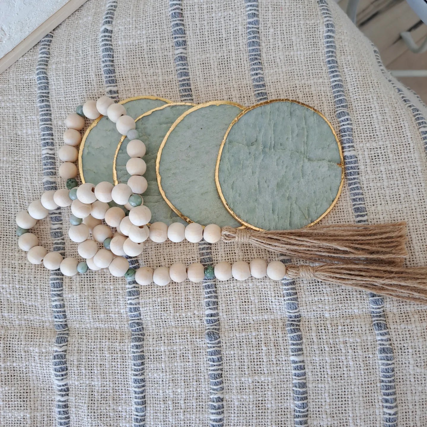 Peace Jade and Wooden Bead Garland