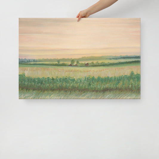 Weathered Landing's Field at Sunset Canvas Wall Art Print. Canvas art prints made in Canada and US. Beautiful in a farmhouse, country, or rustic home. Find a variety of home decor and canvas wall art prints at Weathered Landing. Located in Komoka, Ontario, local delivery is available. Shipping to Canada and the US.